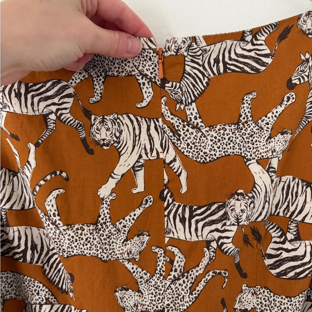 eShakti Rust Black White Zebra Cheetah Print Sleeveless Belted Maxi Dress Medium - Picture 5 of 10